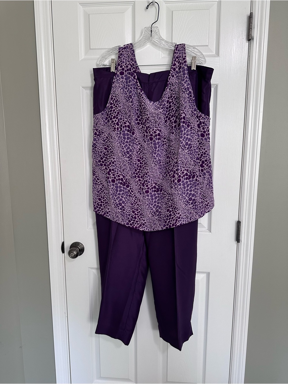 100% Silk Purple Printed Tank & Pant Set - Women